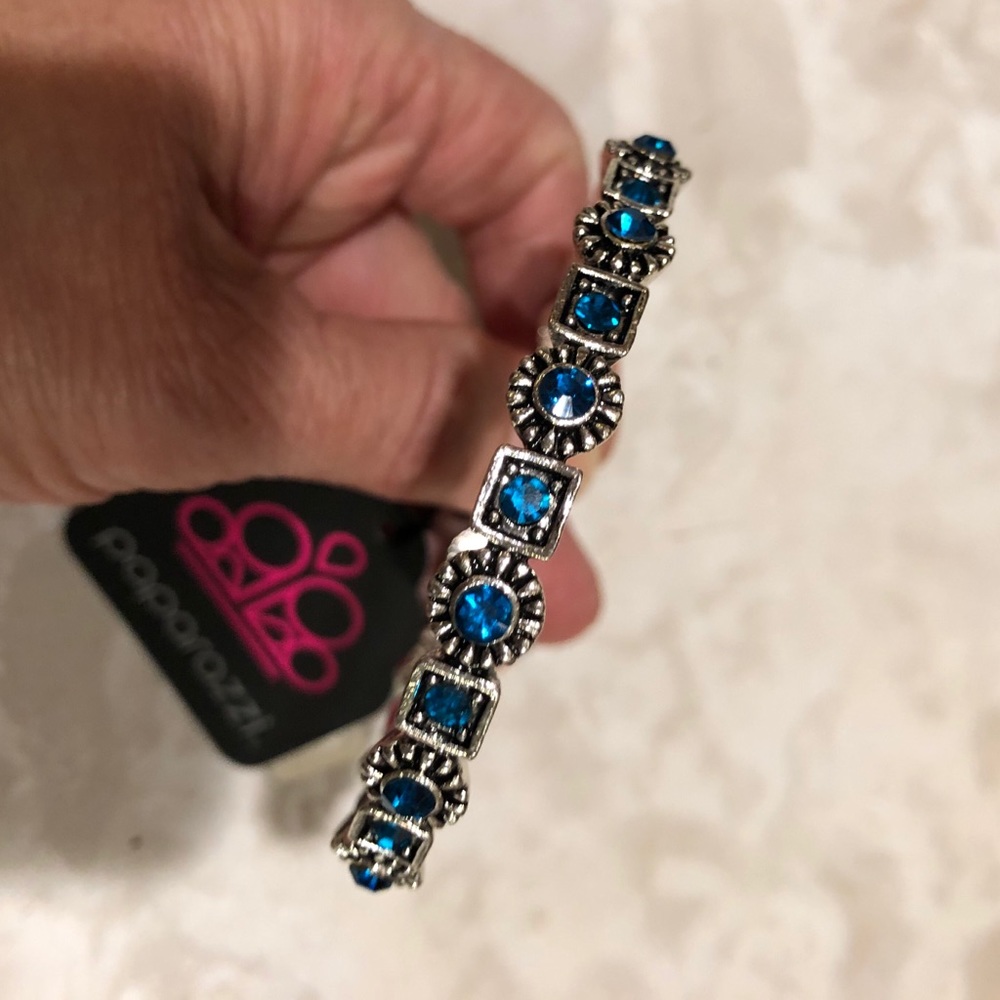 Blue crystal and silver bangle bracelet